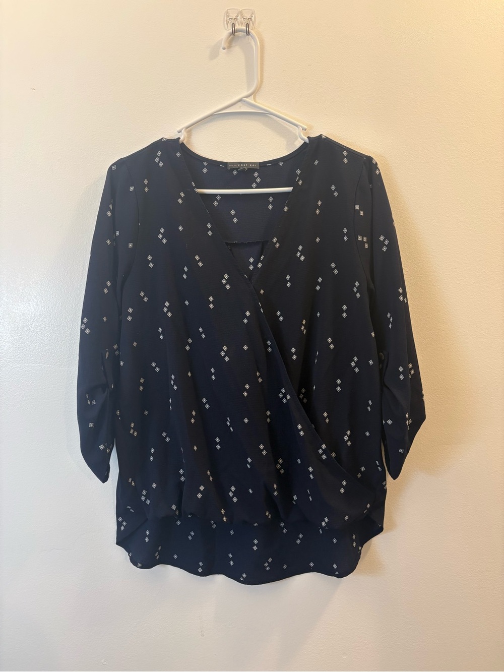 West Kei Navy Printed Surplice Blouse